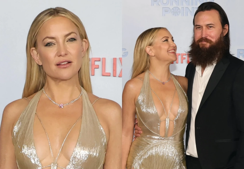 Кейт Хадсон вышла на красную дорожку в золотом платье и с возлюбленным