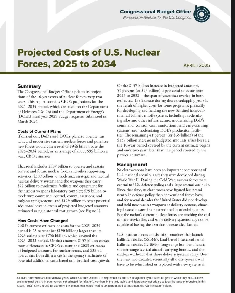 Ядерное оружие США обойдется почти в 1 триллион долларов в течение следующего десятилетия