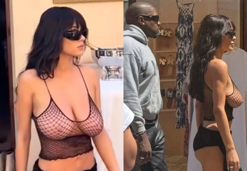 Бьянку Цензори (в топе-сетке) и Канье Уэста заметили в Испании