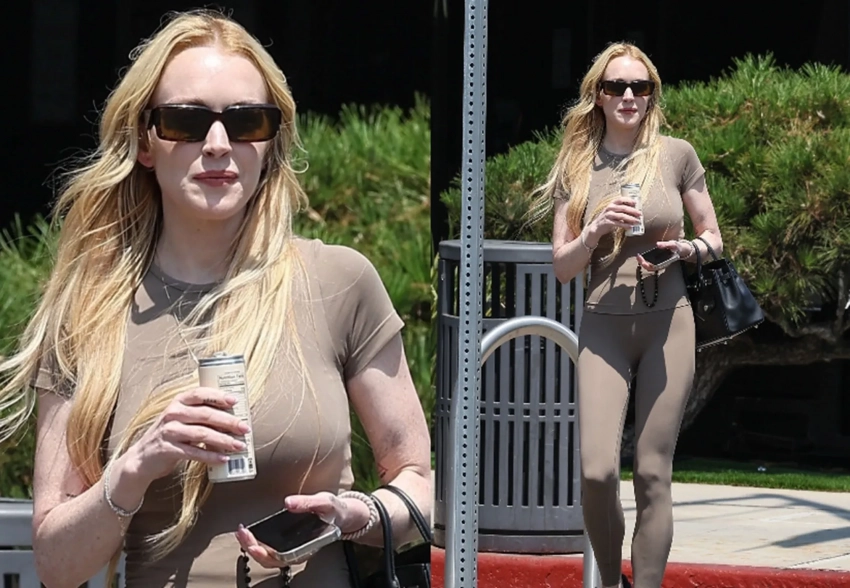 Линдси Лохан показала фигуру в обтягивающем костюме